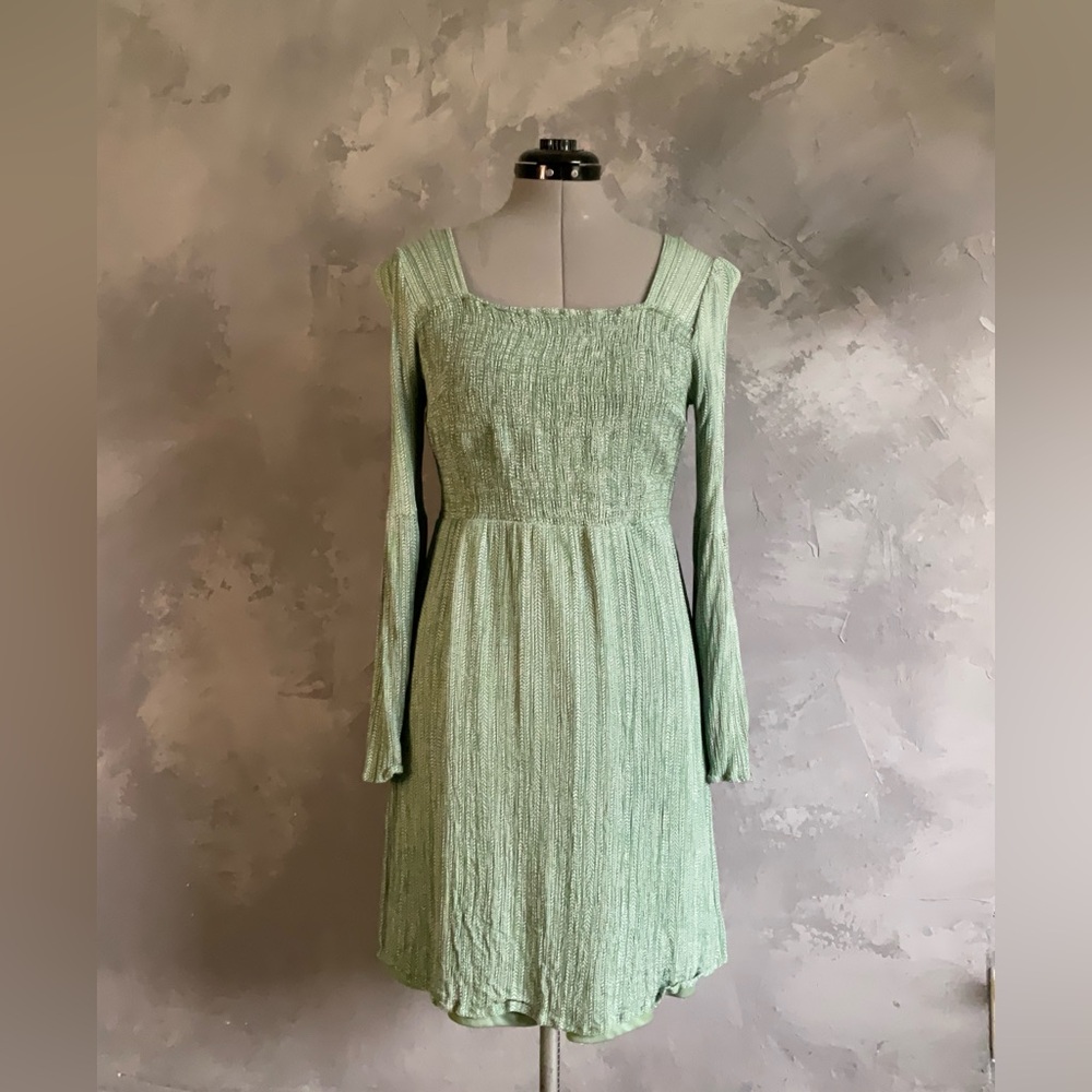 Blue Rain mint green smocked mini dress